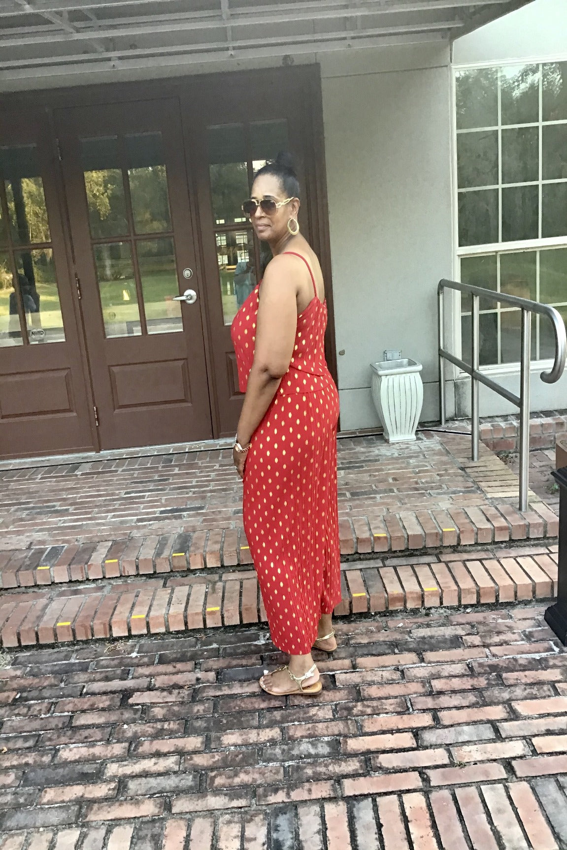 Gold Foil Polka Dots Jumpsuit - Red