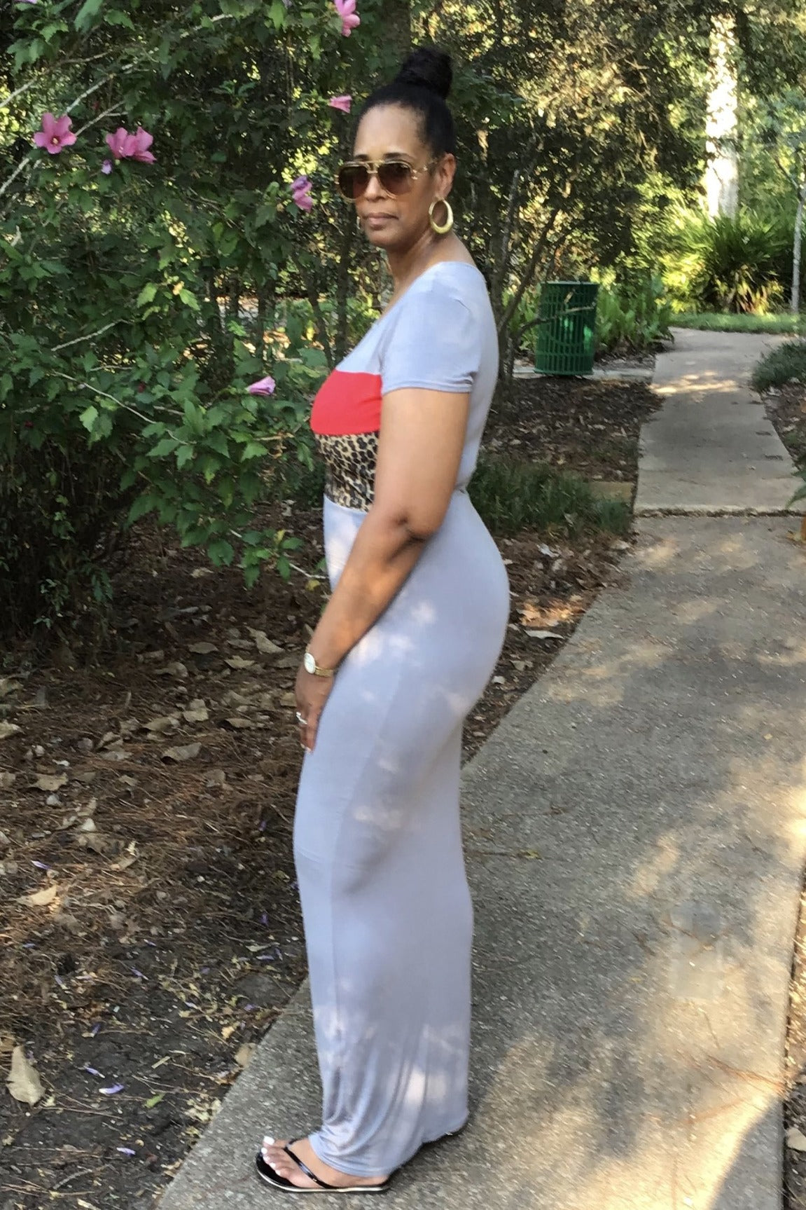 Leopard Print Color Maxi Dress - Grey