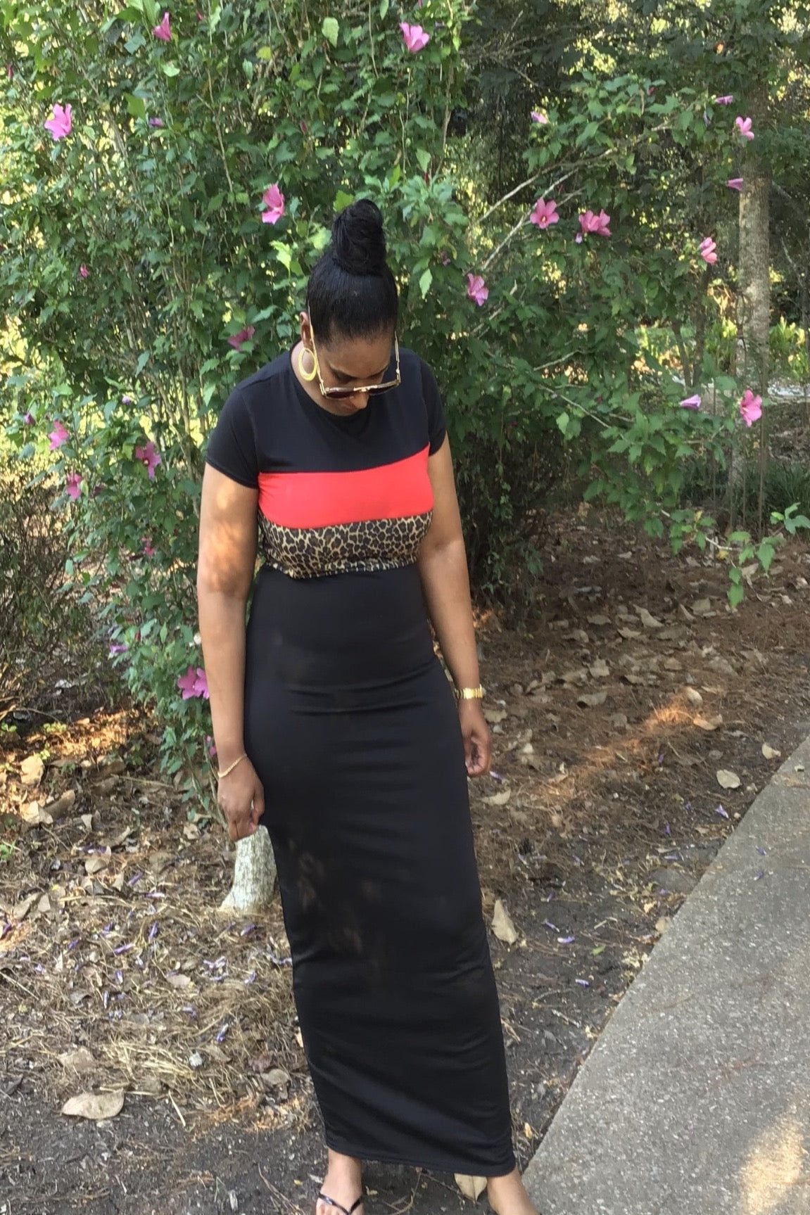 Leopard Print Color Maxi Dress - Black