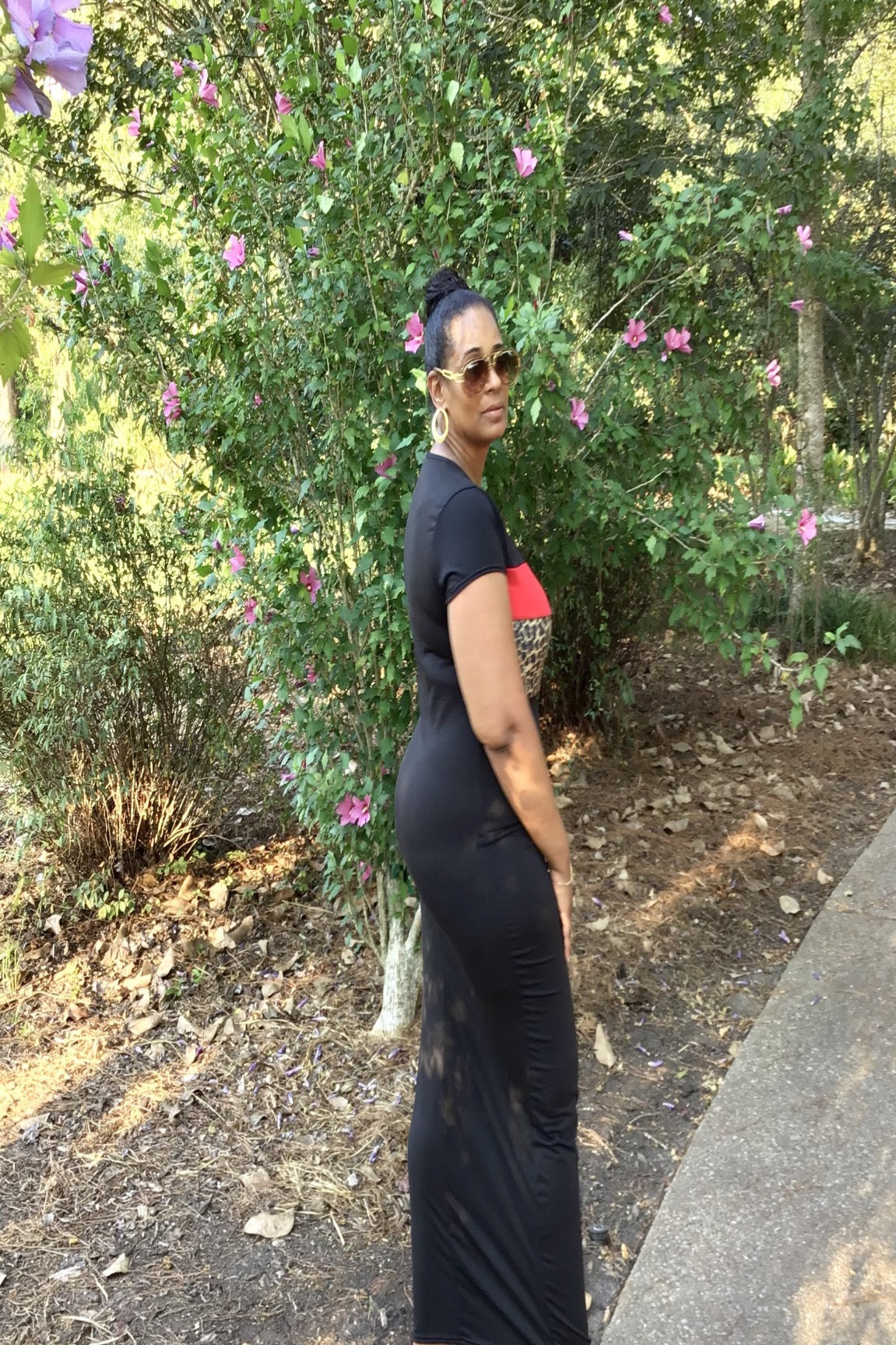 Leopard Print Color Maxi Dress - Black