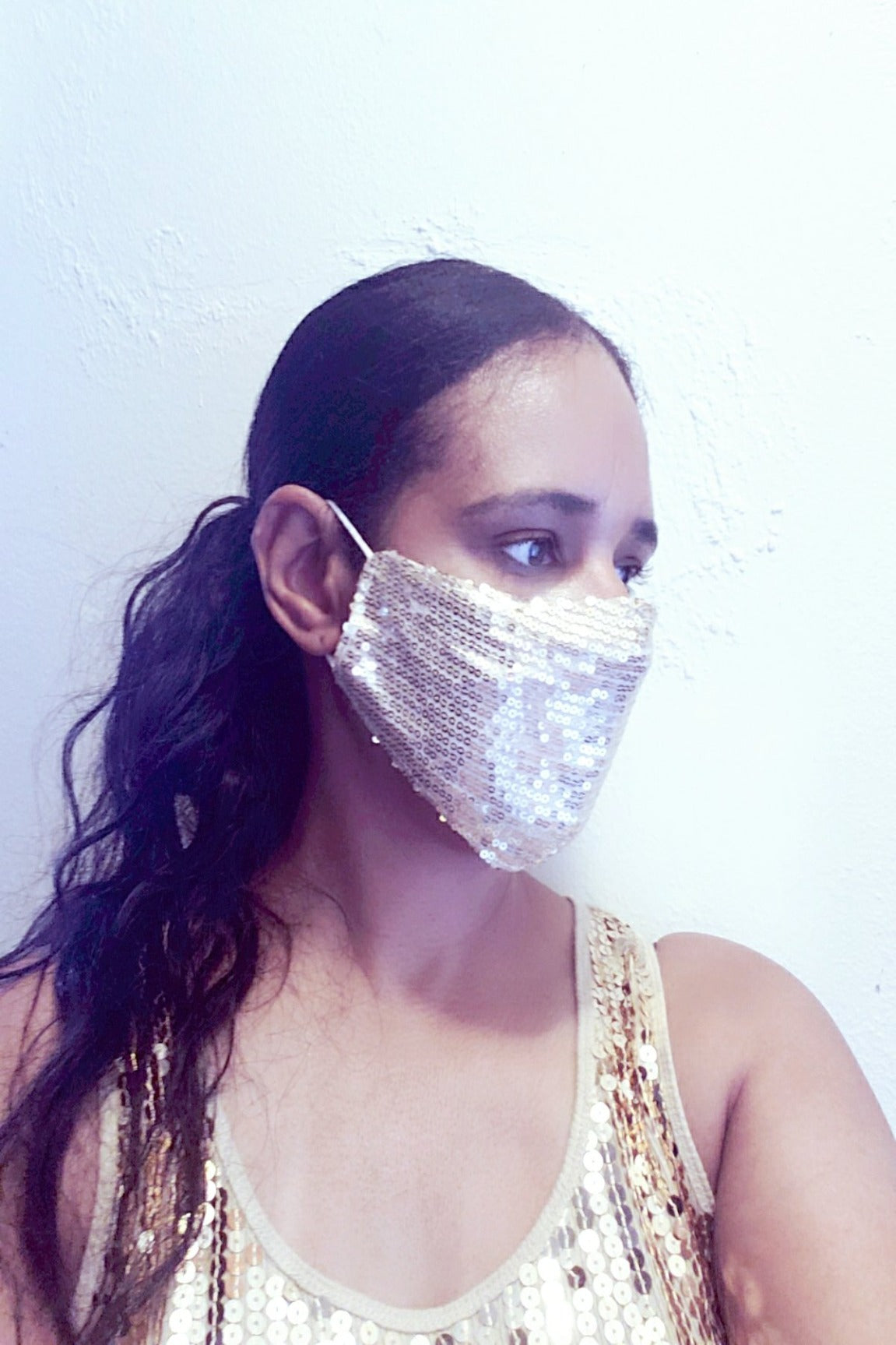 Sequin Face Mask - Champagne