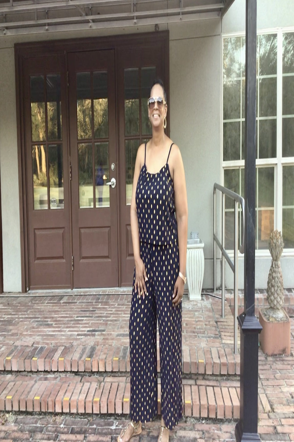 Gold Foil Polka Dots Jumpsuit - Navy