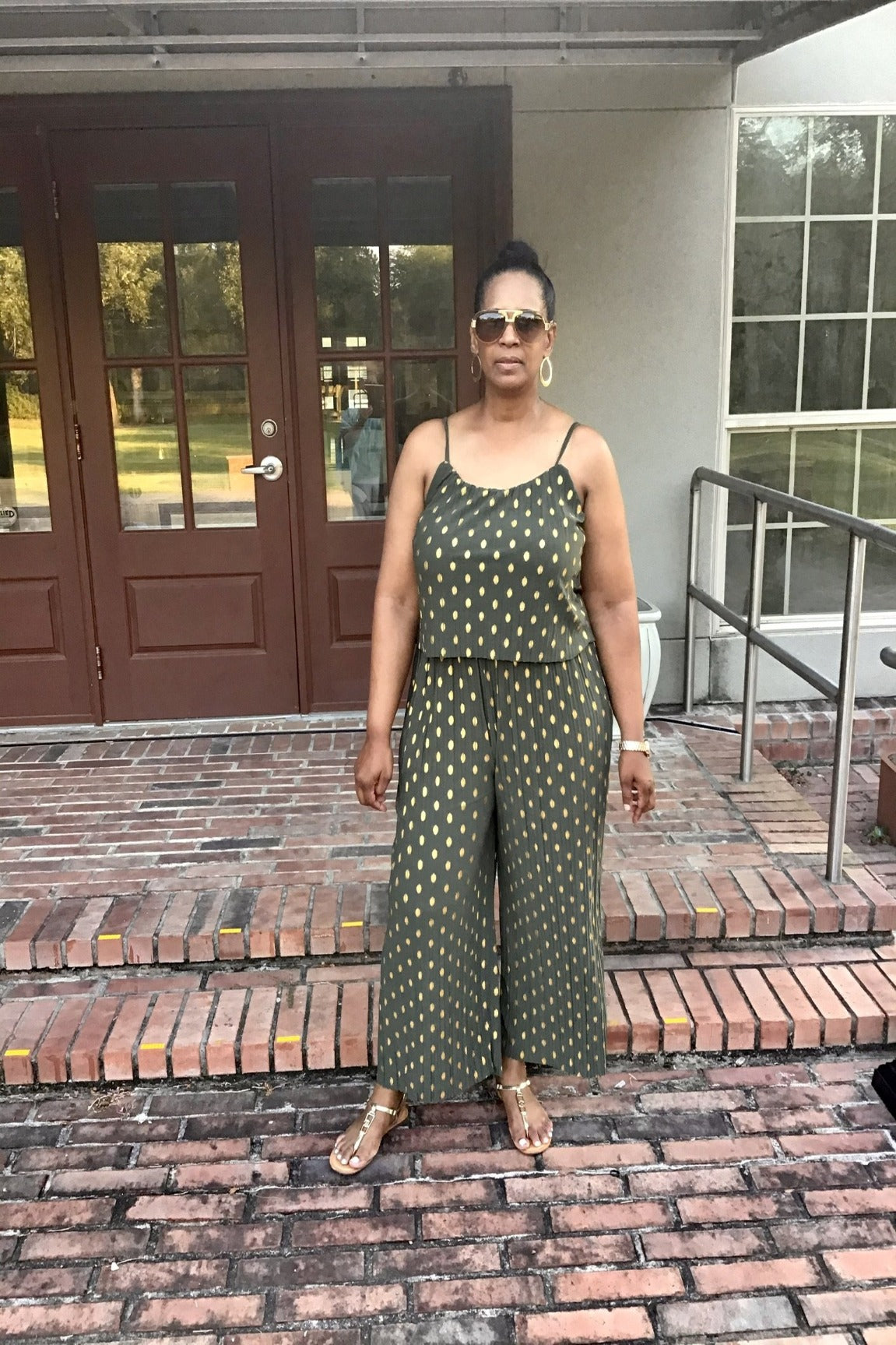 Gold Foil Polka Dot Jumpsuit - Green