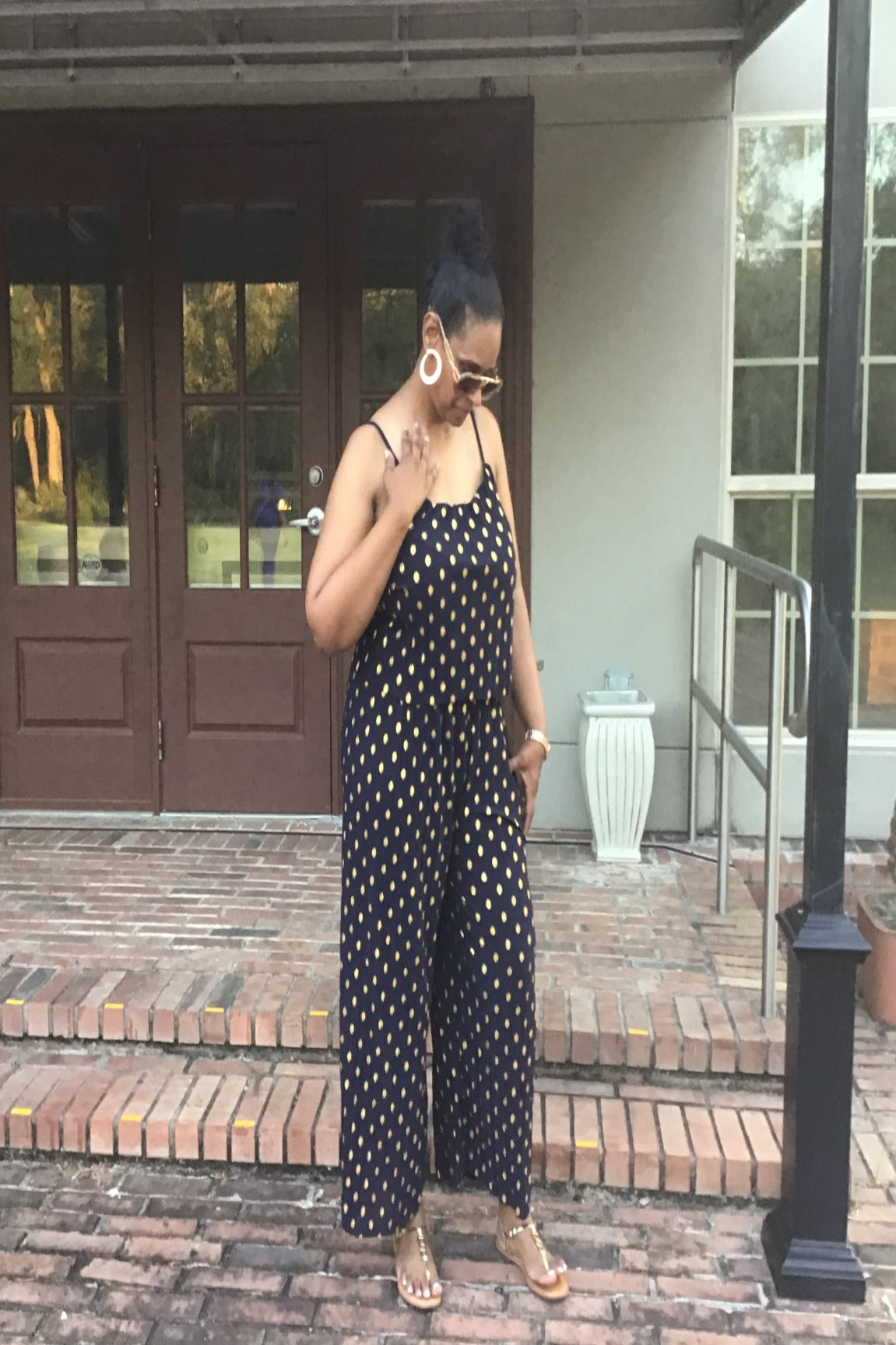 Gold Foil Polka Dots Jumpsuit - Navy