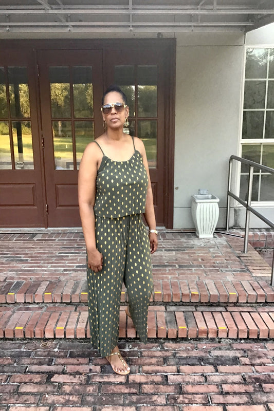 Gold Foil Polka Dot Jumpsuit - Green