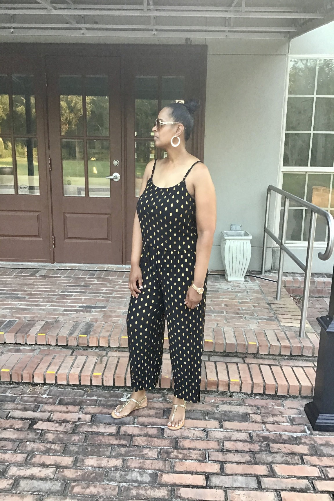 Gold Foil Polka Dots Jumpsuit - Black