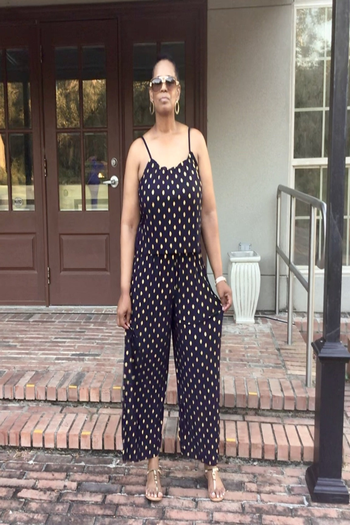 Gold Foil Polka Dots Jumpsuit - Navy