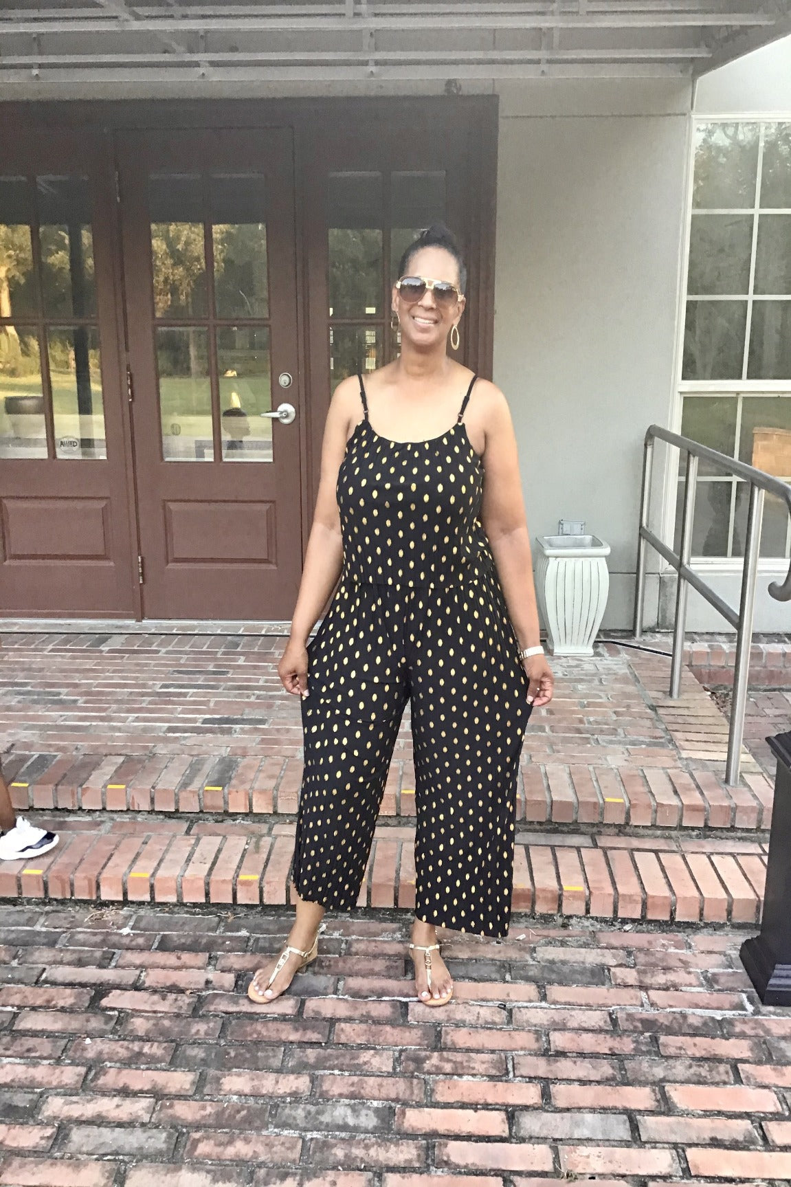 Gold Foil Polka Dots Jumpsuit - Black