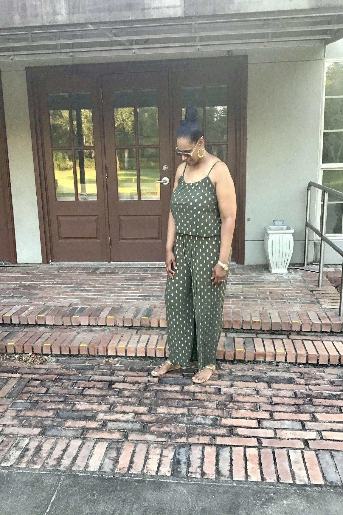 Gold Foil Polka Dot Jumpsuit - Green